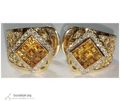 BEAUTIFUL VINTAGE 18KT YELLOW GOLD CITRINE AND DIAMOND EARRINGS